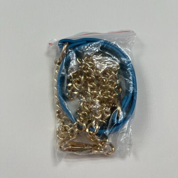 Iridescent Metallic Shiny Aqua Blue - Gold Buckle Crossbody / Chain Straps - NWT - Picture 9 of 10